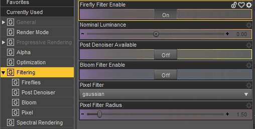 daz render settings filtering tab
