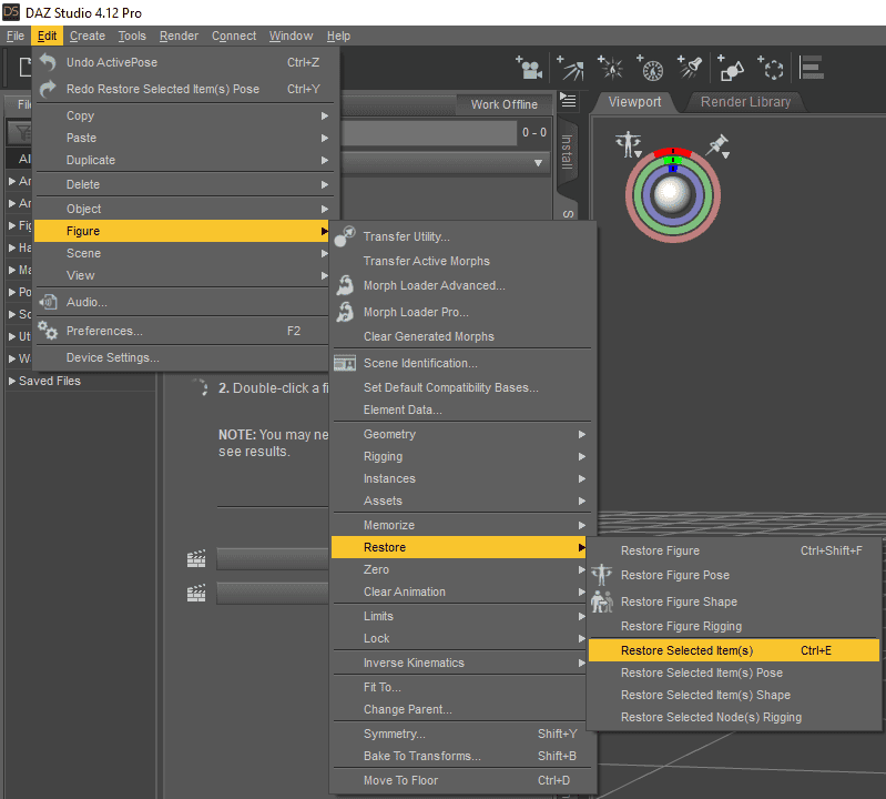 reset pose of part of a figure in daz studio