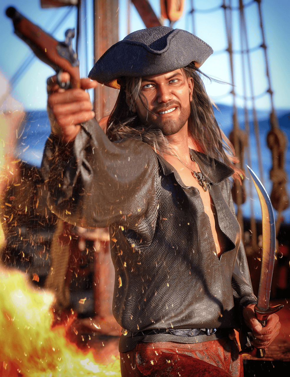 daz product return to treasure island bundle with priate action pose