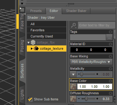 daz studio roughness map texture panel used after FBX to Daz3D import