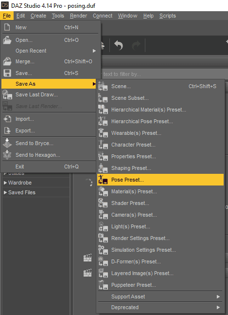daz save pose preset
