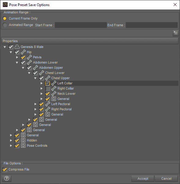 daz3d saving partial pose
