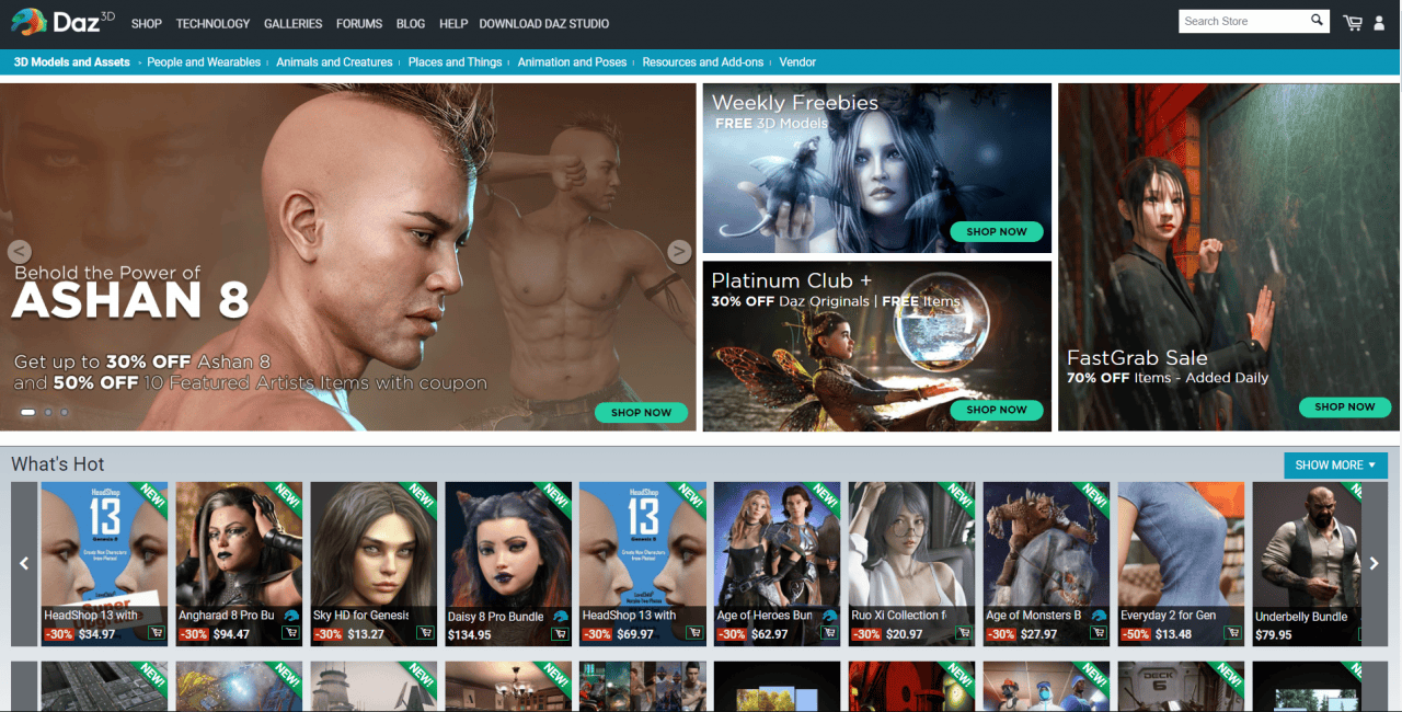 daz store main page