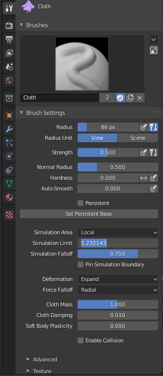 blender cloth brush simulation limit