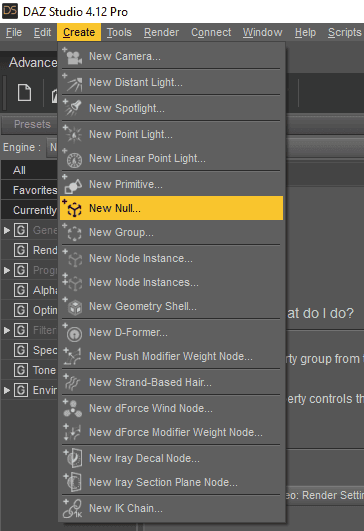 daz studio create new null