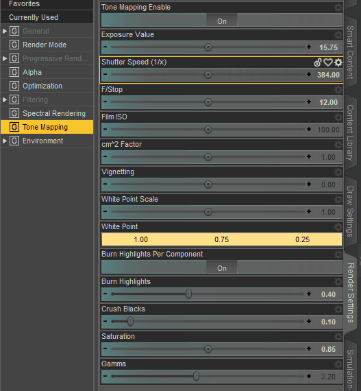 daz studio day for night tone mapping