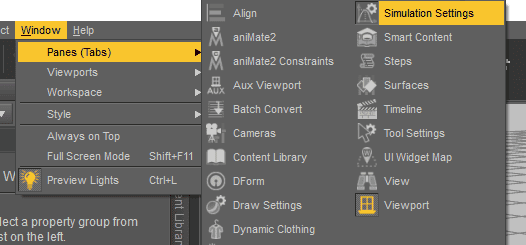 daz studio dforce simulation pane