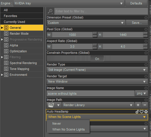 daz studio disable headlamp