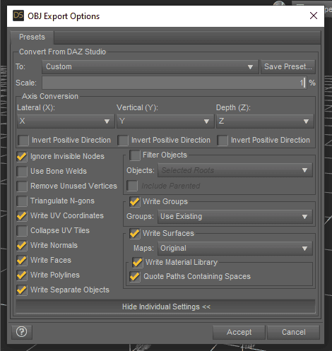 daz studio export object