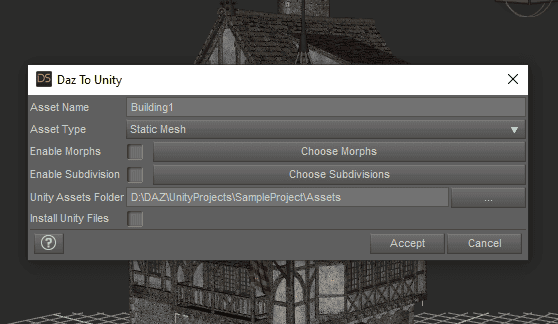 daz studio export options static mesh to unity