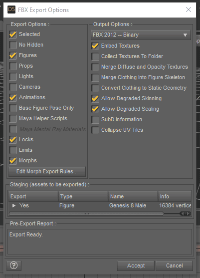 daz studio fbx export options