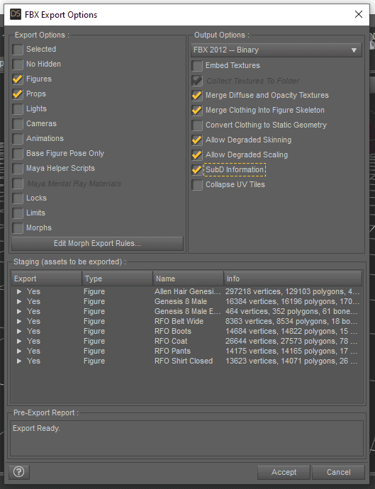 daz studio figure fbx export options
