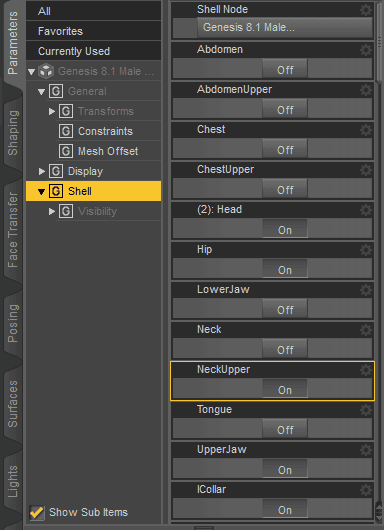 daz studio geometry shell hide