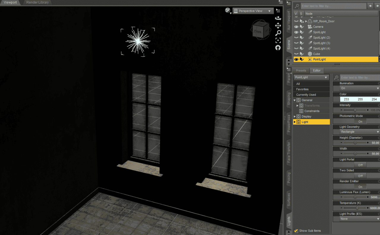 daz studio indoor point light