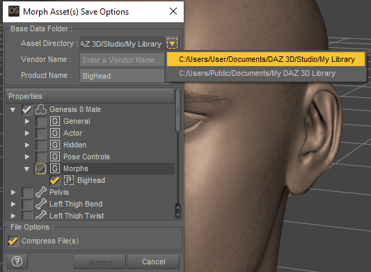 daz studio morph save options