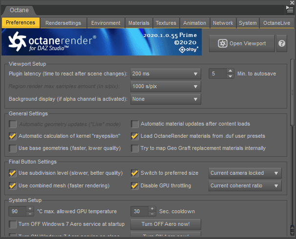 daz studio octane tabs