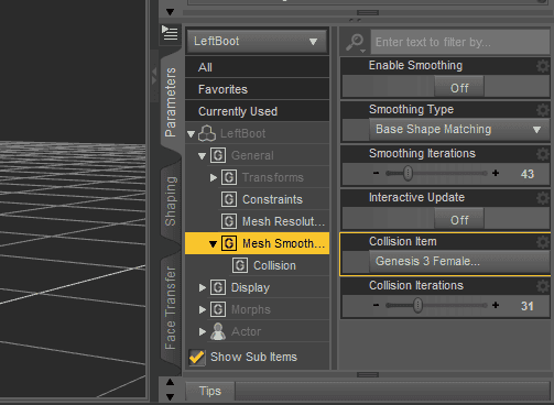 daz studio poke through mesh smoothing parameter