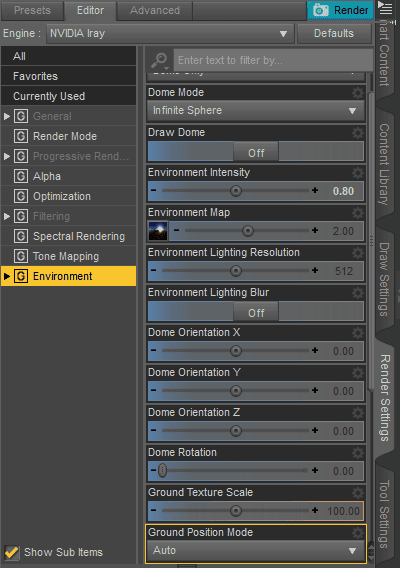 daz studio render settings hdri environment pane