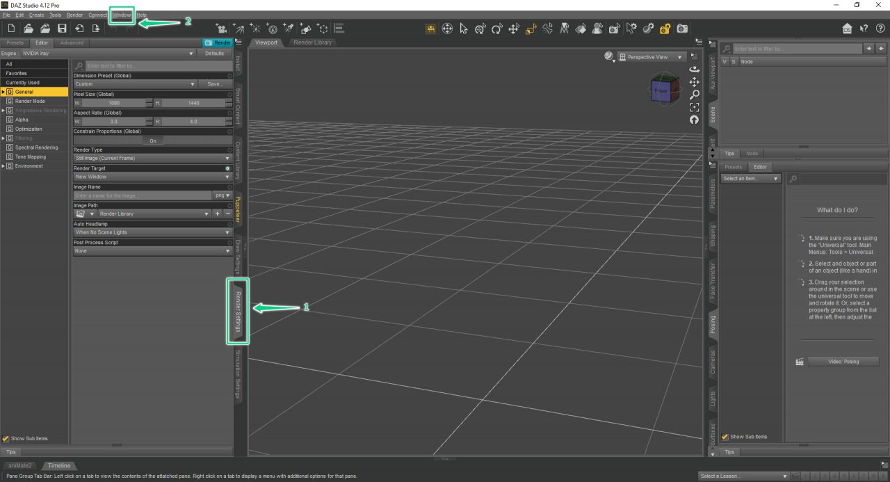 render settings tab inside daz3d studio
