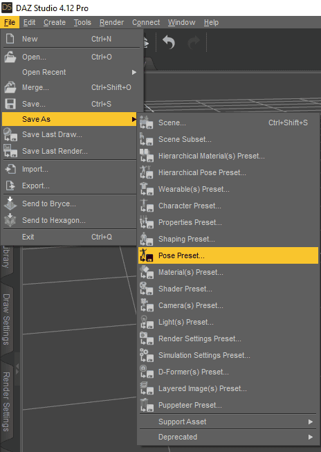 save a pose preset in daz studio