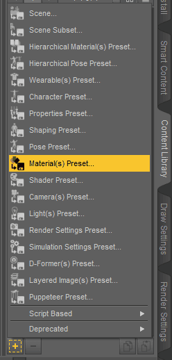 daz studio save material preset