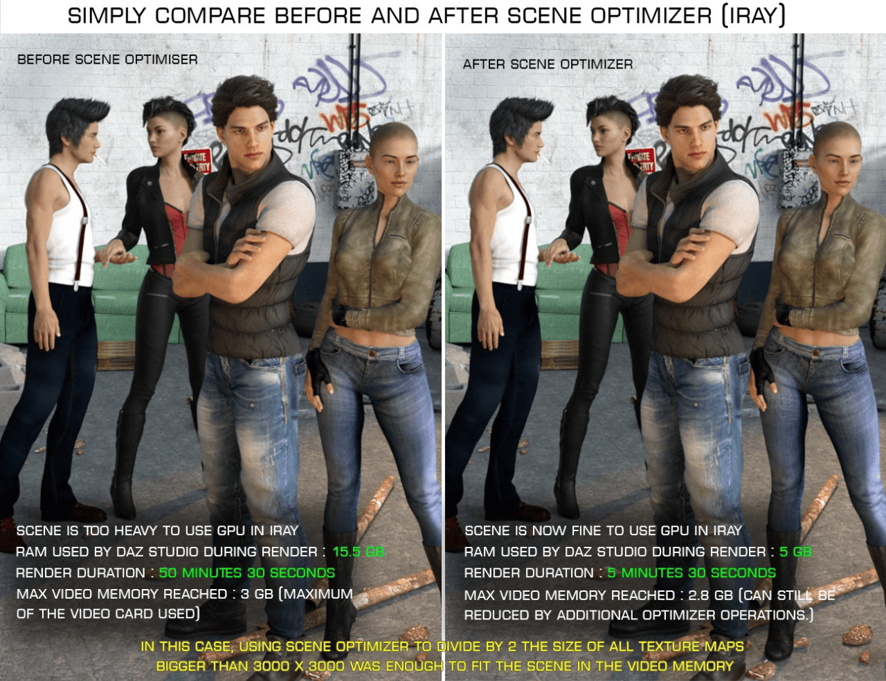 daz3d faster render tip using daz scene optimization tool