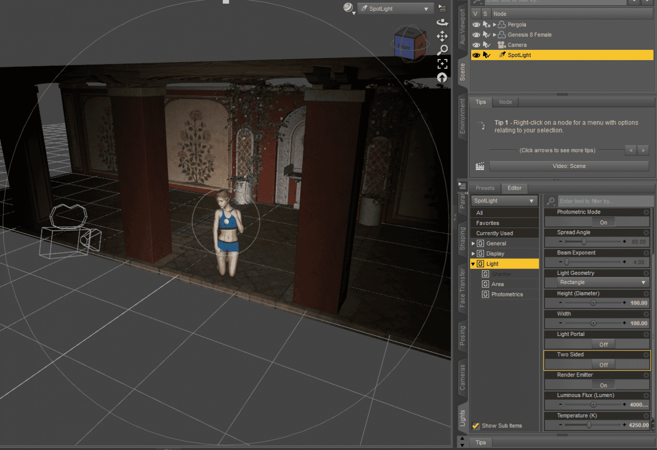 daz studio setup key light