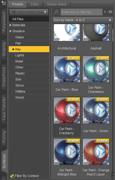 shader presets shonw as part of our daz3d texture tutorial