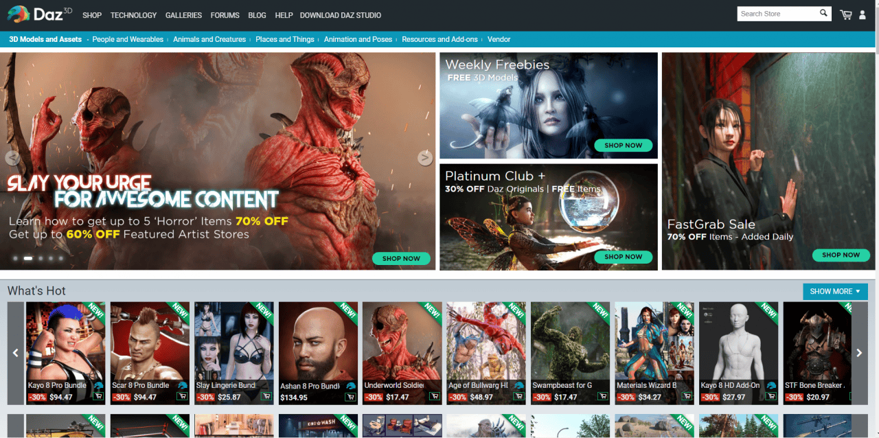 daz3d shop main page