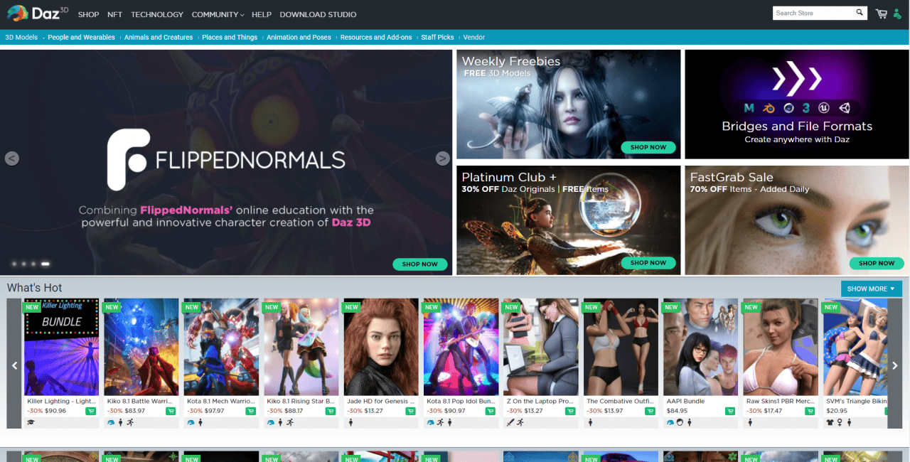 daz studio shop page