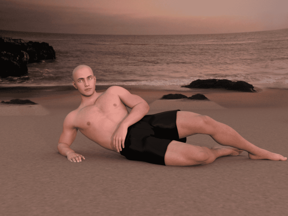 daz3d skydome render example with genesis figure on the beach