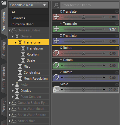 daz studio transform parameters
