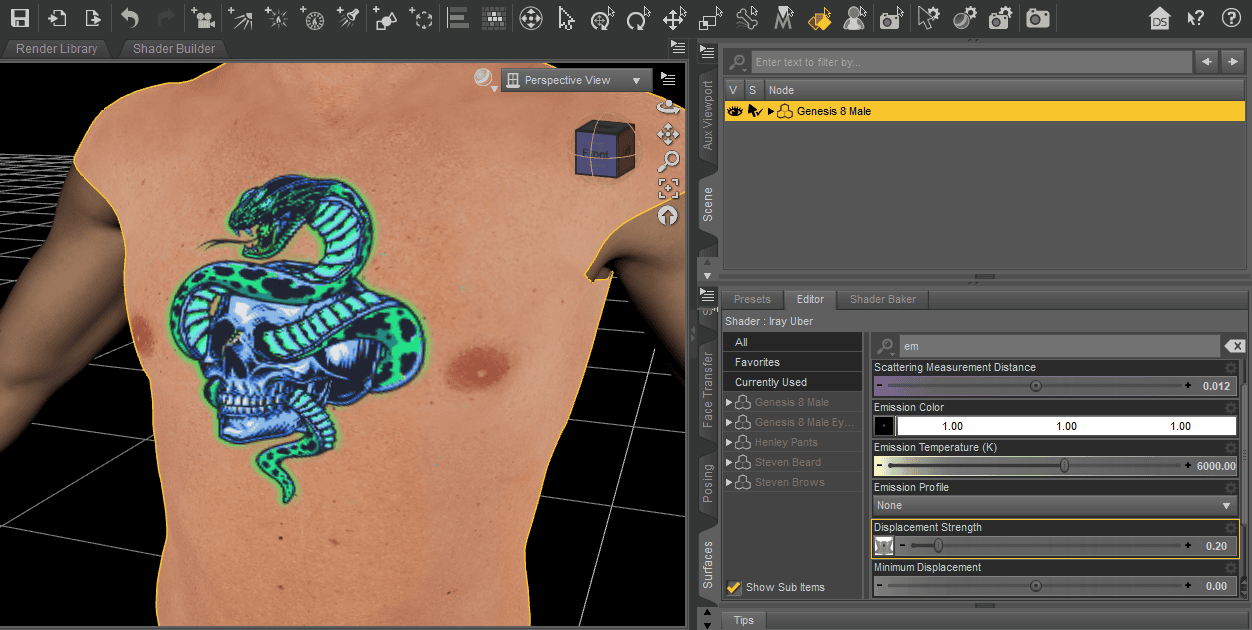 daz studio viewport custom emission maps uv tattoo