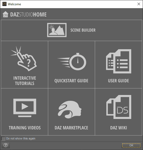 daz studio welcome window