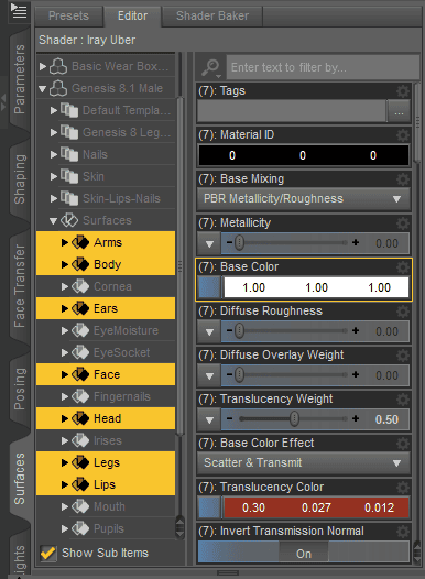 daz subsurface scattering settings