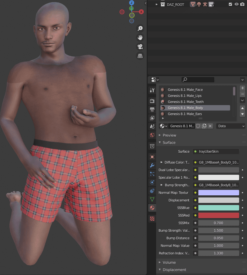daz to blender edit materials