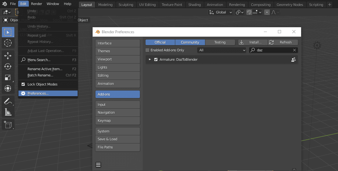 daz to blender how to install