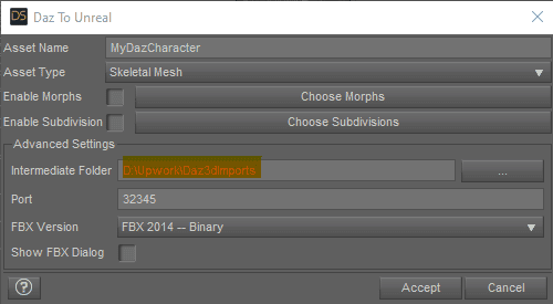 daz to unreal plugin asset export location