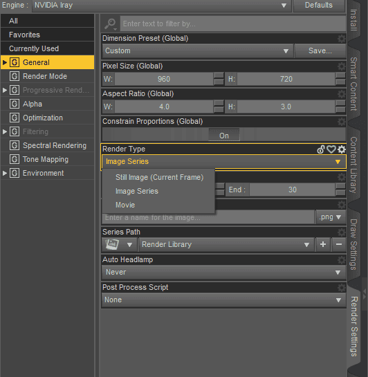 daz studio render transparent animation with image series