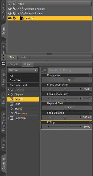 daz3d camera depth of field settings
