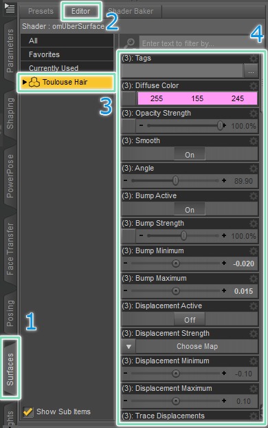 daz3d changing hair color manually editor