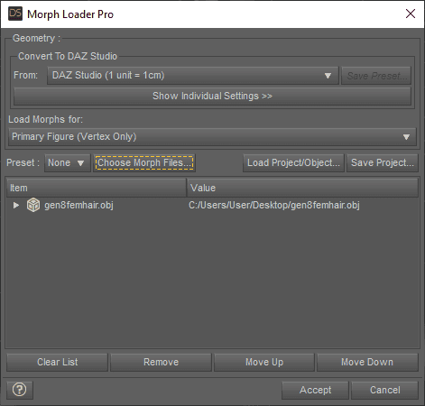 daz3d choose morph files