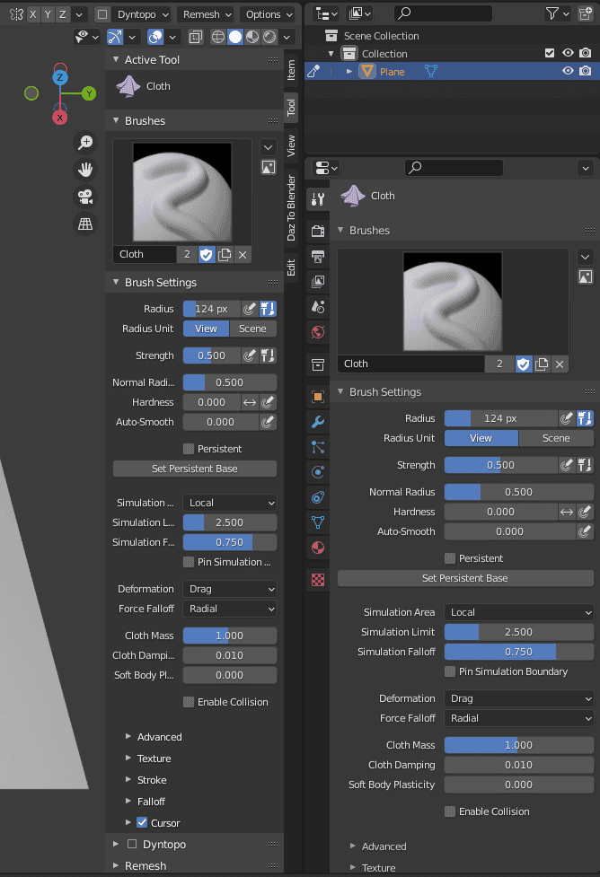 cloth brushes settings