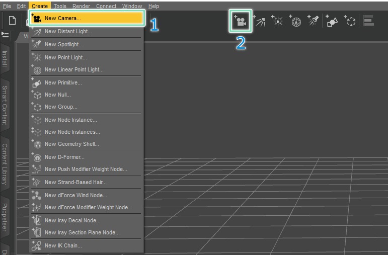 daz studio create a new camera