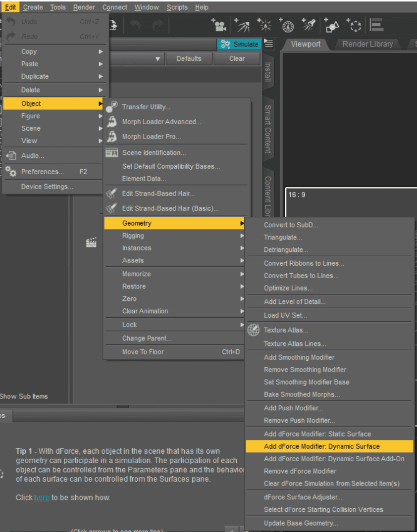 Add dForce Modifier for Dynamic Surfaces