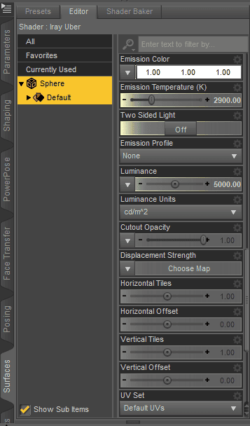 daz3d emissive shader settings