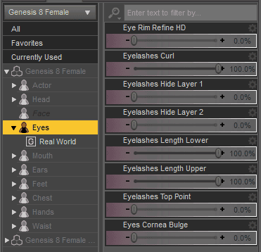 daz3d genesis 8 eyelash properties in daz studio