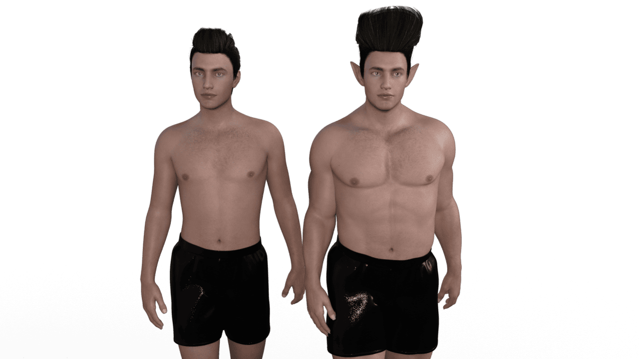two daz male figures with different morphs