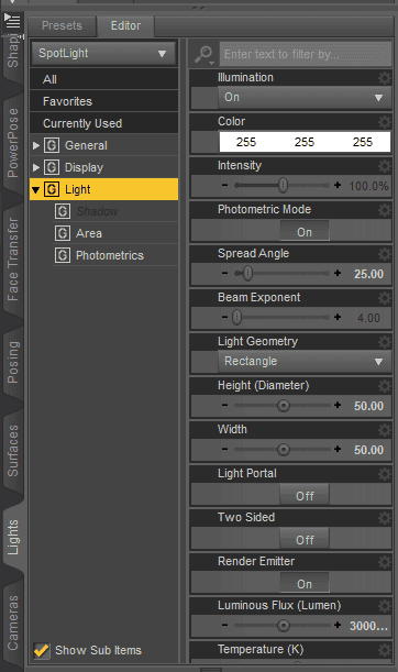daz3d god ray lighting settings