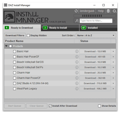 daz3d install manager download files